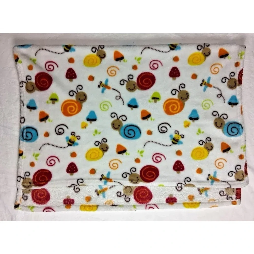 White Snail Bumble Bee Mushroom Baby Blanket Soft Fleece Unbranded‎ Spiral